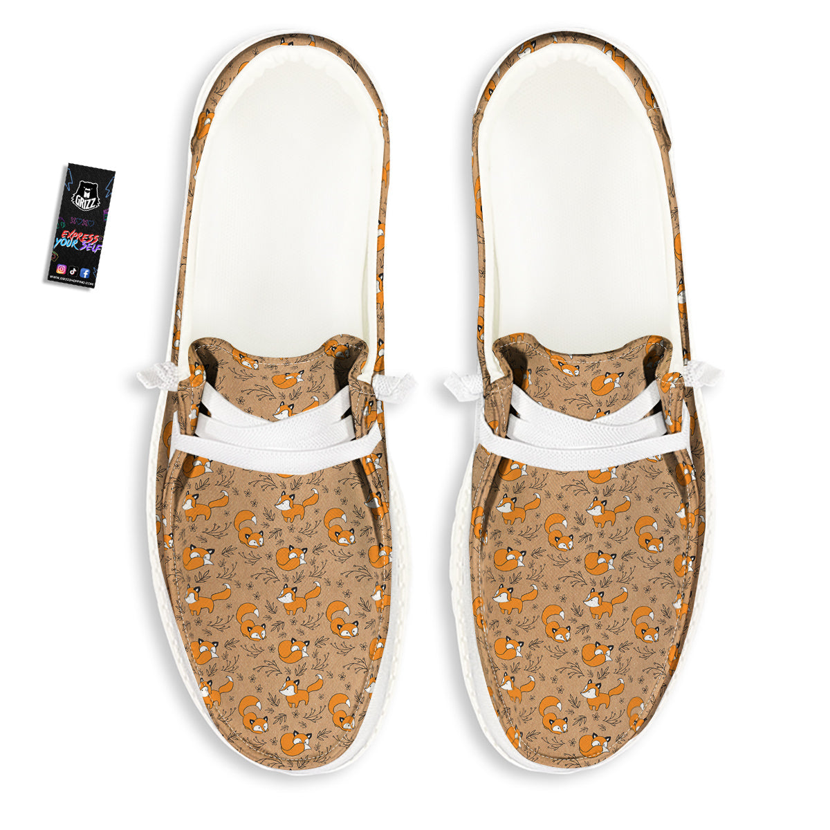 Fox Cartoon Print Pattern White Loafers-grizzshop