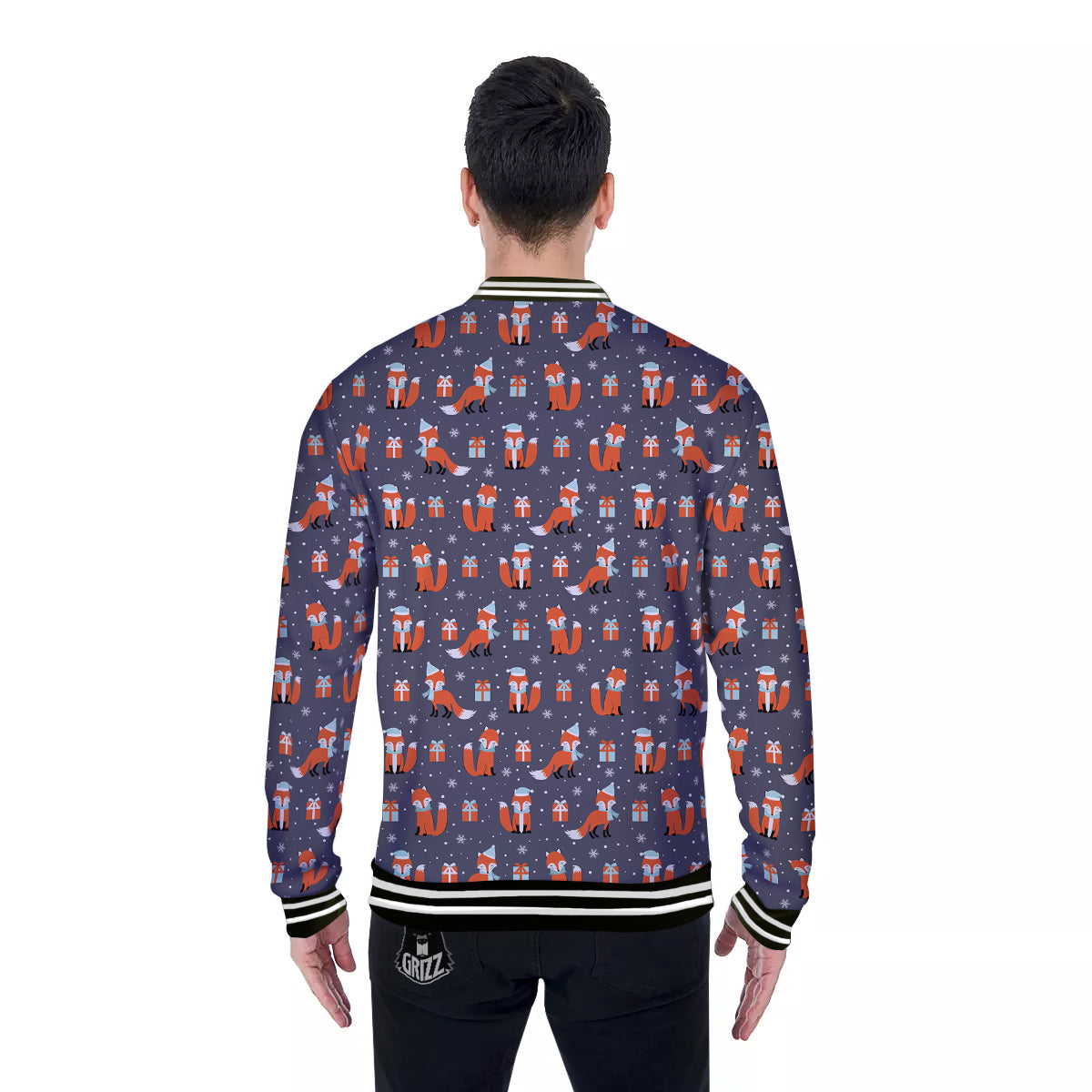 Fox Christmas Print Pattern Baseball Jacket-grizzshop