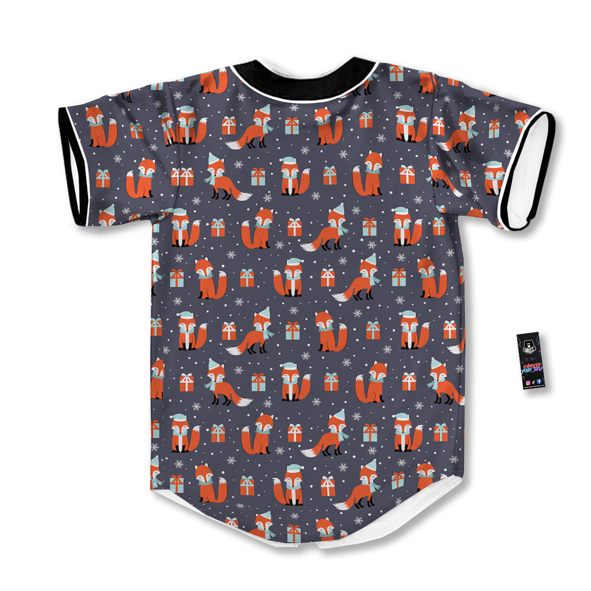 Fox Christmas Print Pattern Baseball Jersey-grizzshop