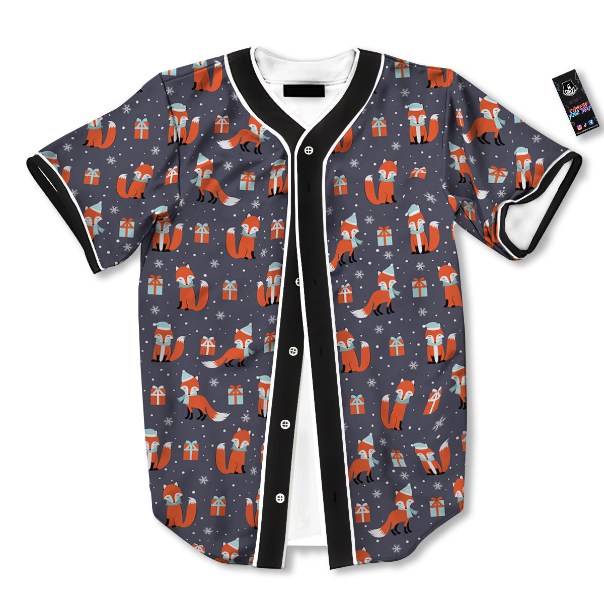 Fox Christmas Print Pattern Baseball Jersey-grizzshop