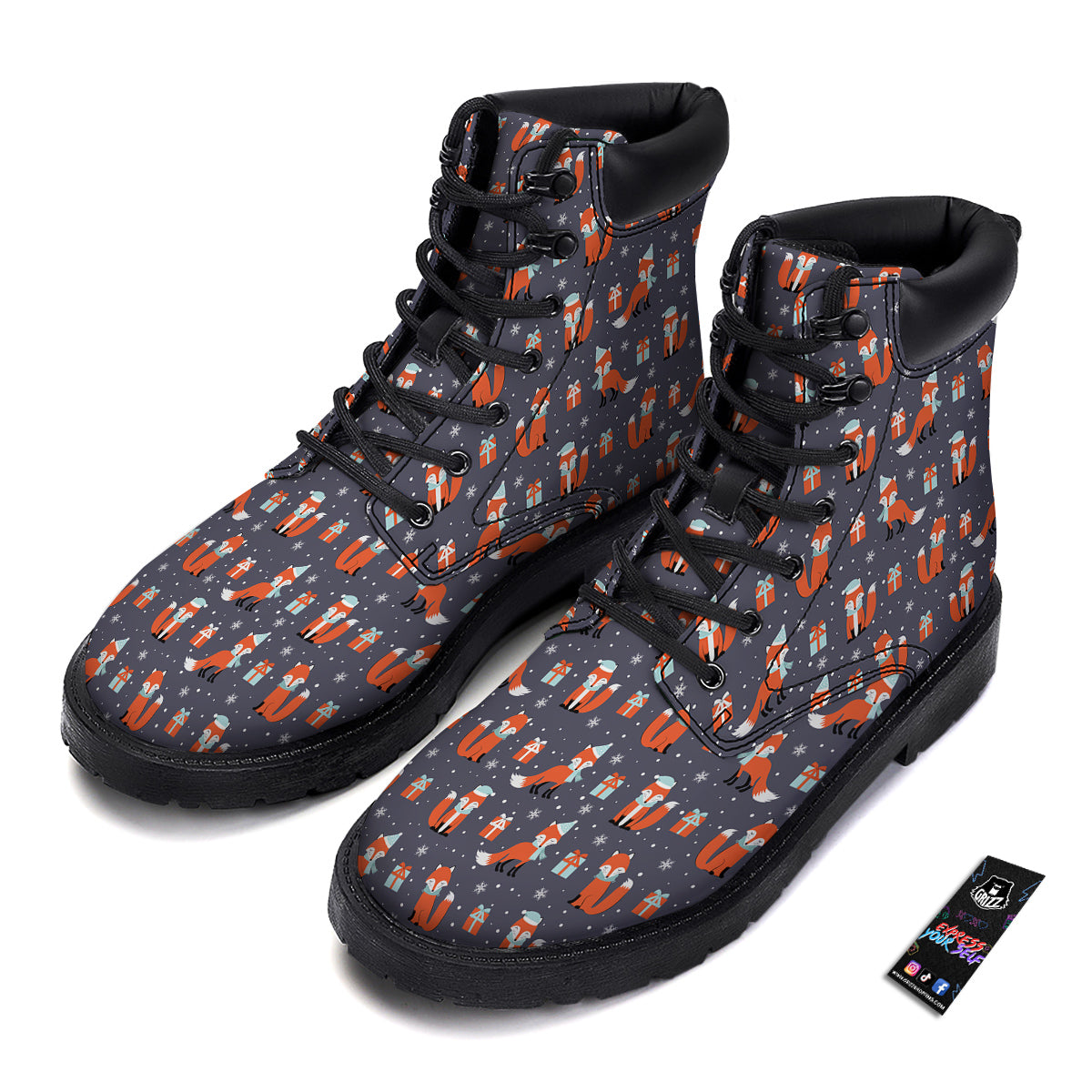 Fox Christmas Print Pattern Boots-grizzshop