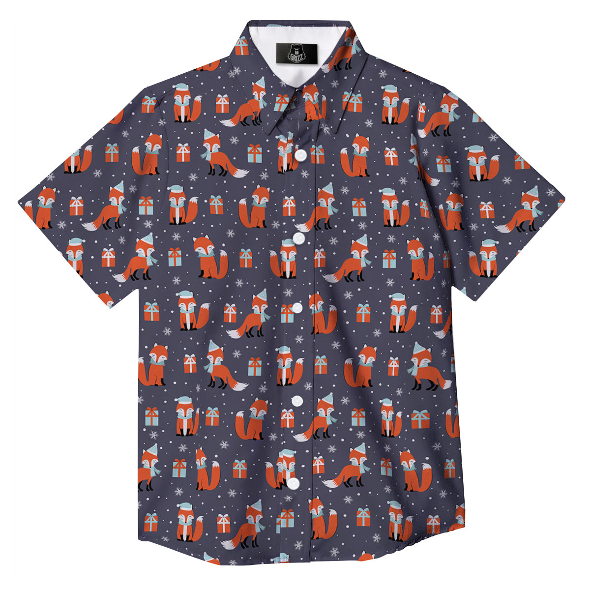 Fox Christmas Print Pattern Button Up Shirt-grizzshop