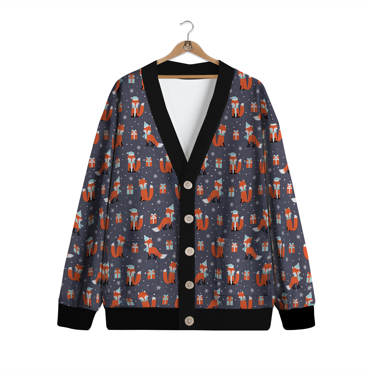 Fox Christmas Print Pattern Cardigan-grizzshop