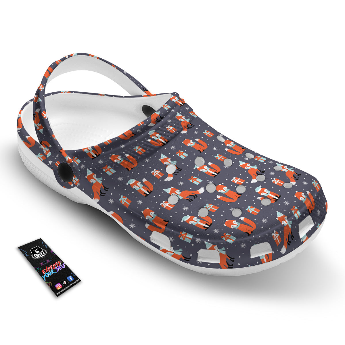 Fox Christmas Print Pattern Clog-grizzshop