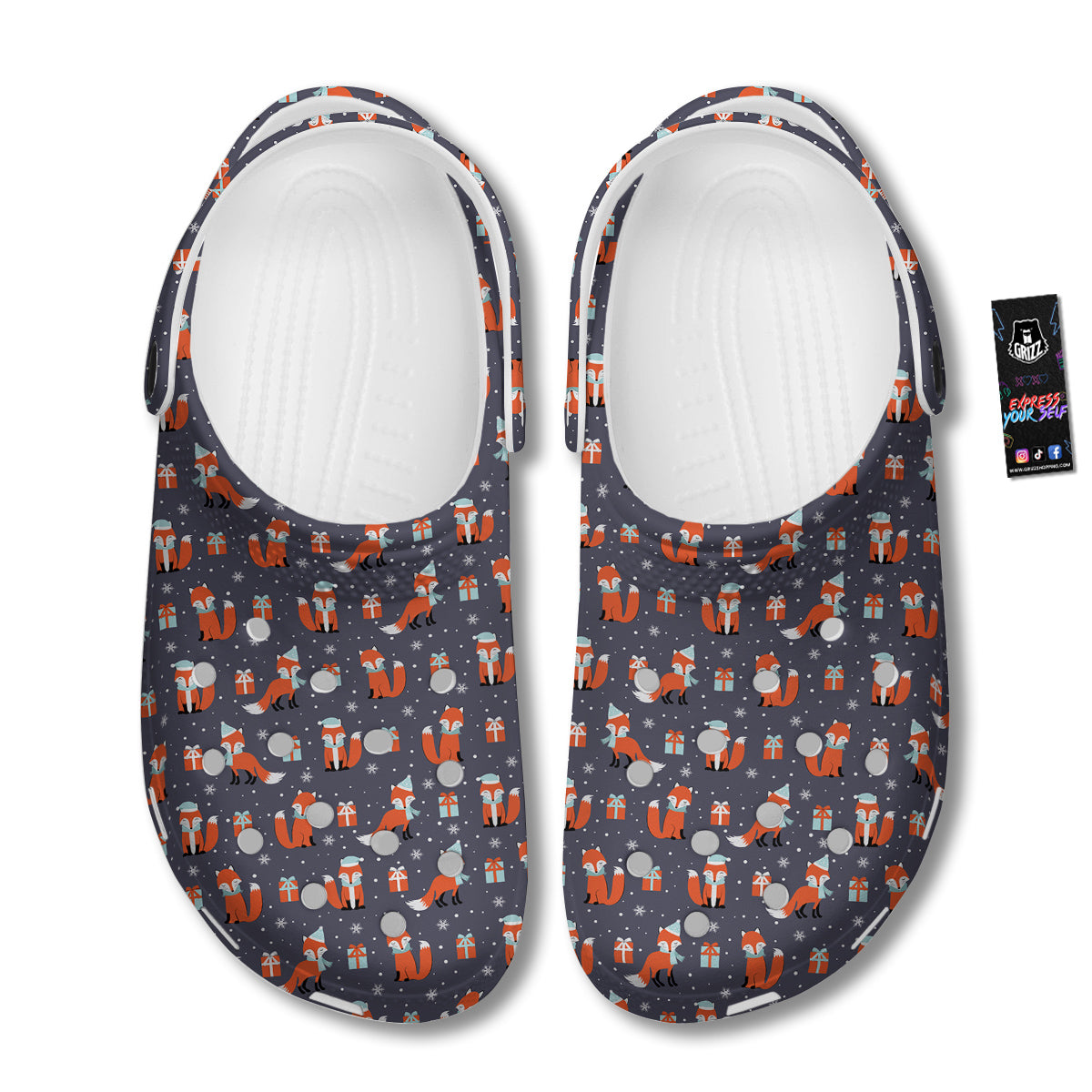 Fox Christmas Print Pattern Clog-grizzshop