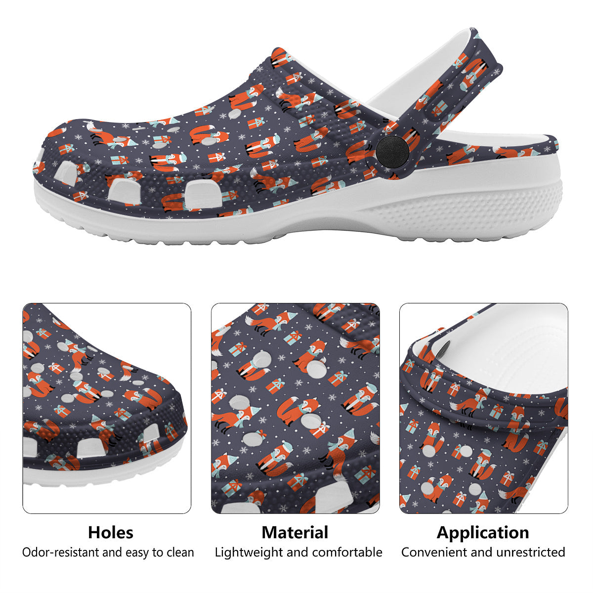 Fox Christmas Print Pattern Clog-grizzshop