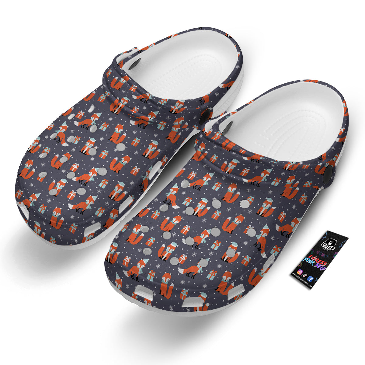 Fox Christmas Print Pattern Clog-grizzshop