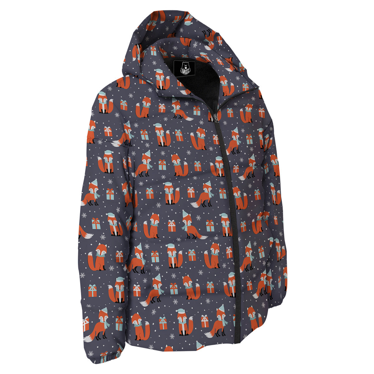 Fox Christmas Print Pattern Down Jacket-grizzshop