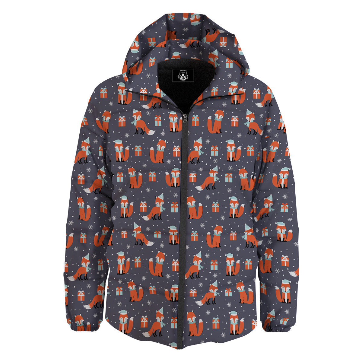 Fox Christmas Print Pattern Down Jacket-grizzshop