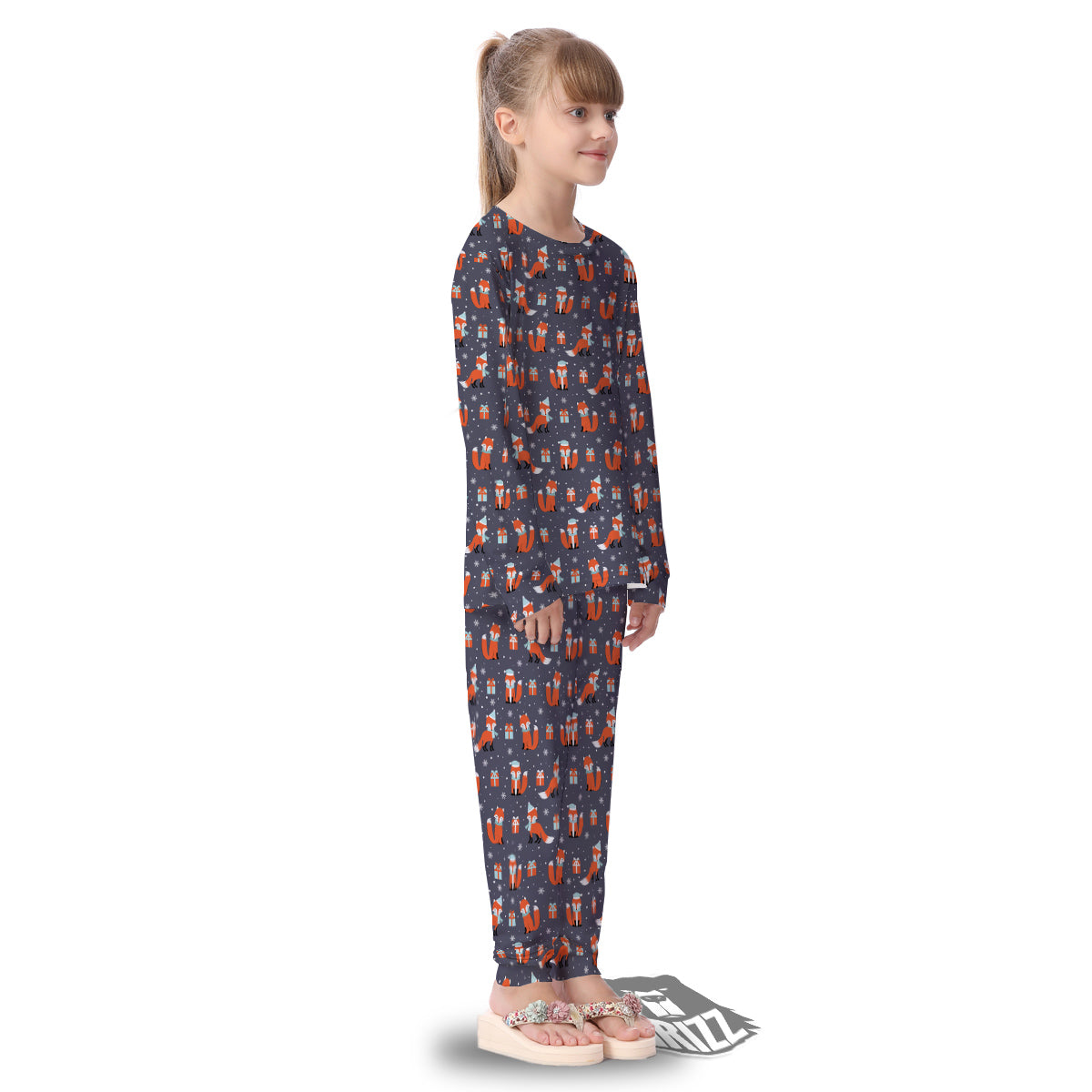 Fox Christmas Print Pattern Kid's Pajamas-grizzshop