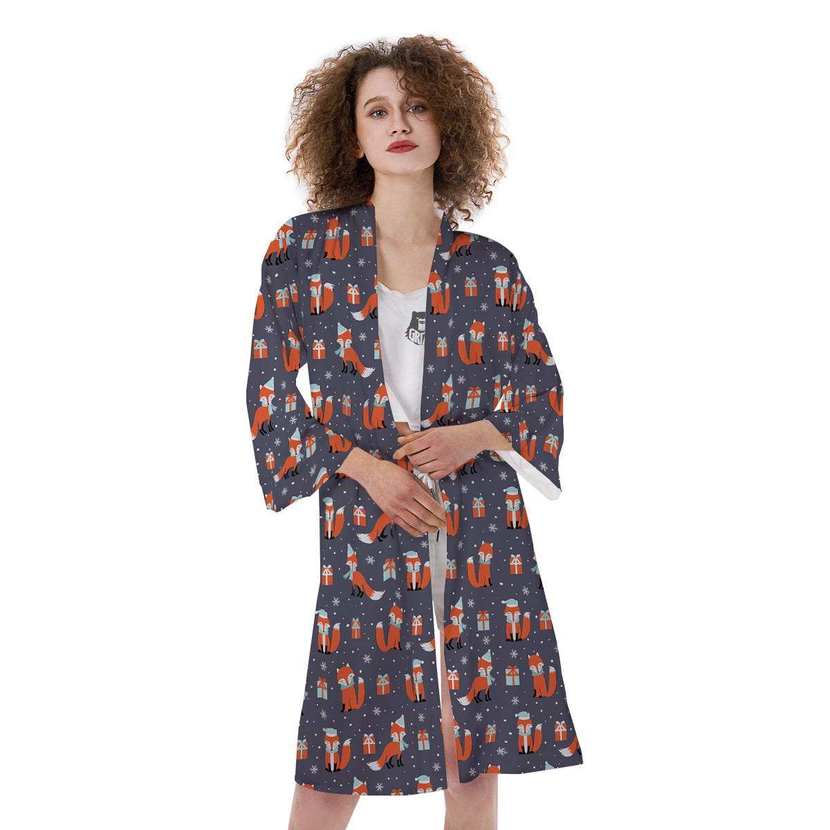 Fox Christmas Print Pattern Kimono-grizzshop
