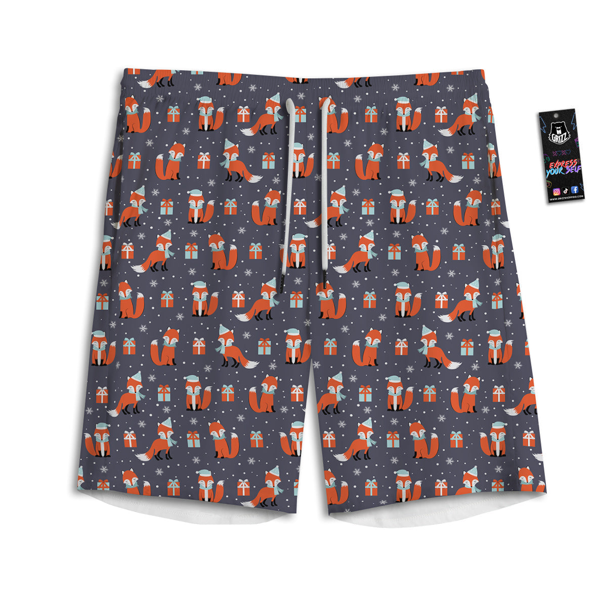Fox Christmas Print Pattern Men's Athletic Shorts
