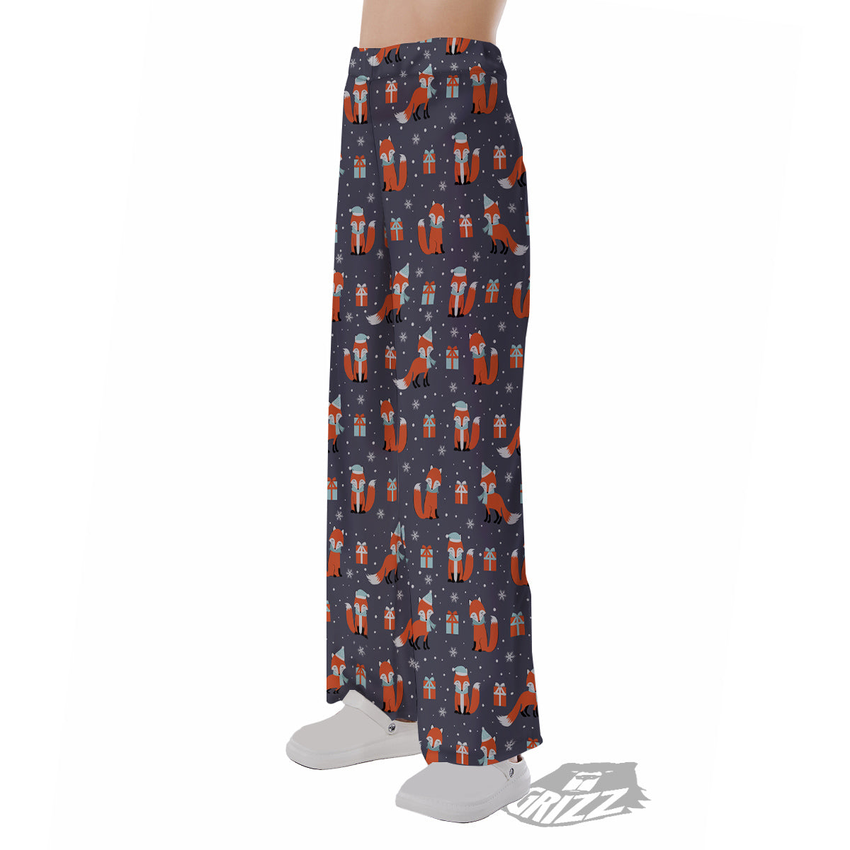 Fox Christmas Print Pattern Pajama Pants-grizzshop