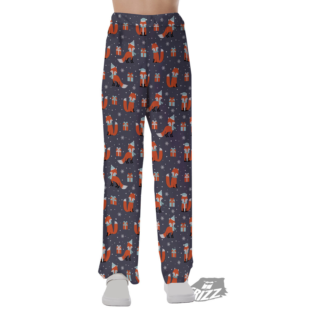Fox Christmas Print Pattern Pajama Pants-grizzshop