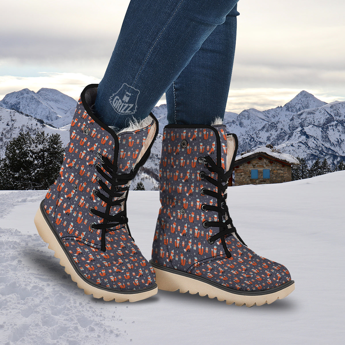 Fox Christmas Print Pattern Snow Boots-grizzshop
