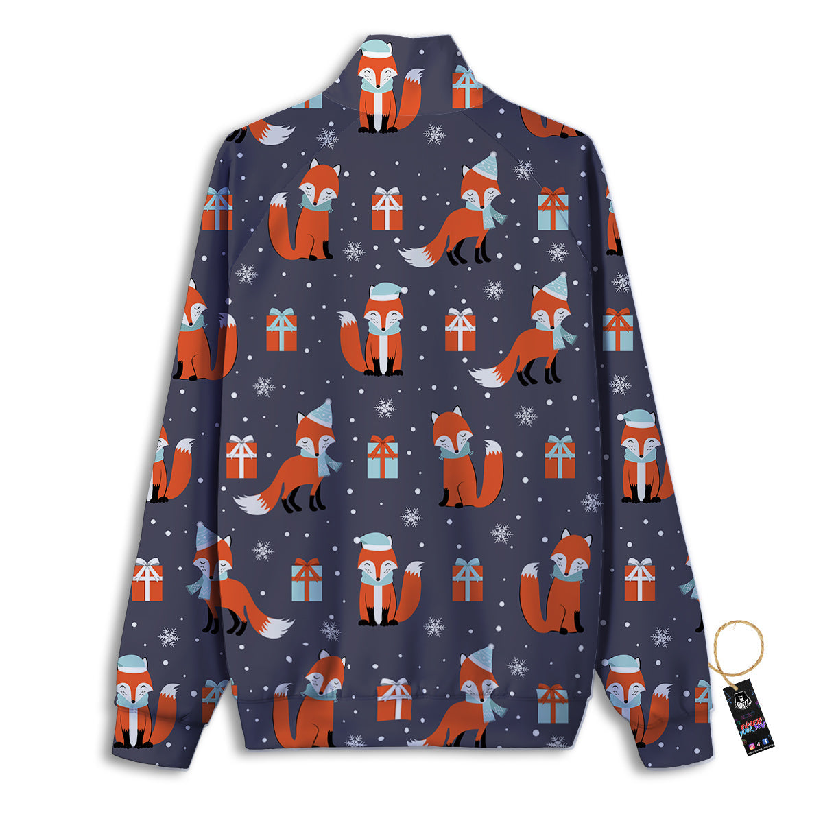 Fox Christmas Print Pattern Track Jacket-grizzshop