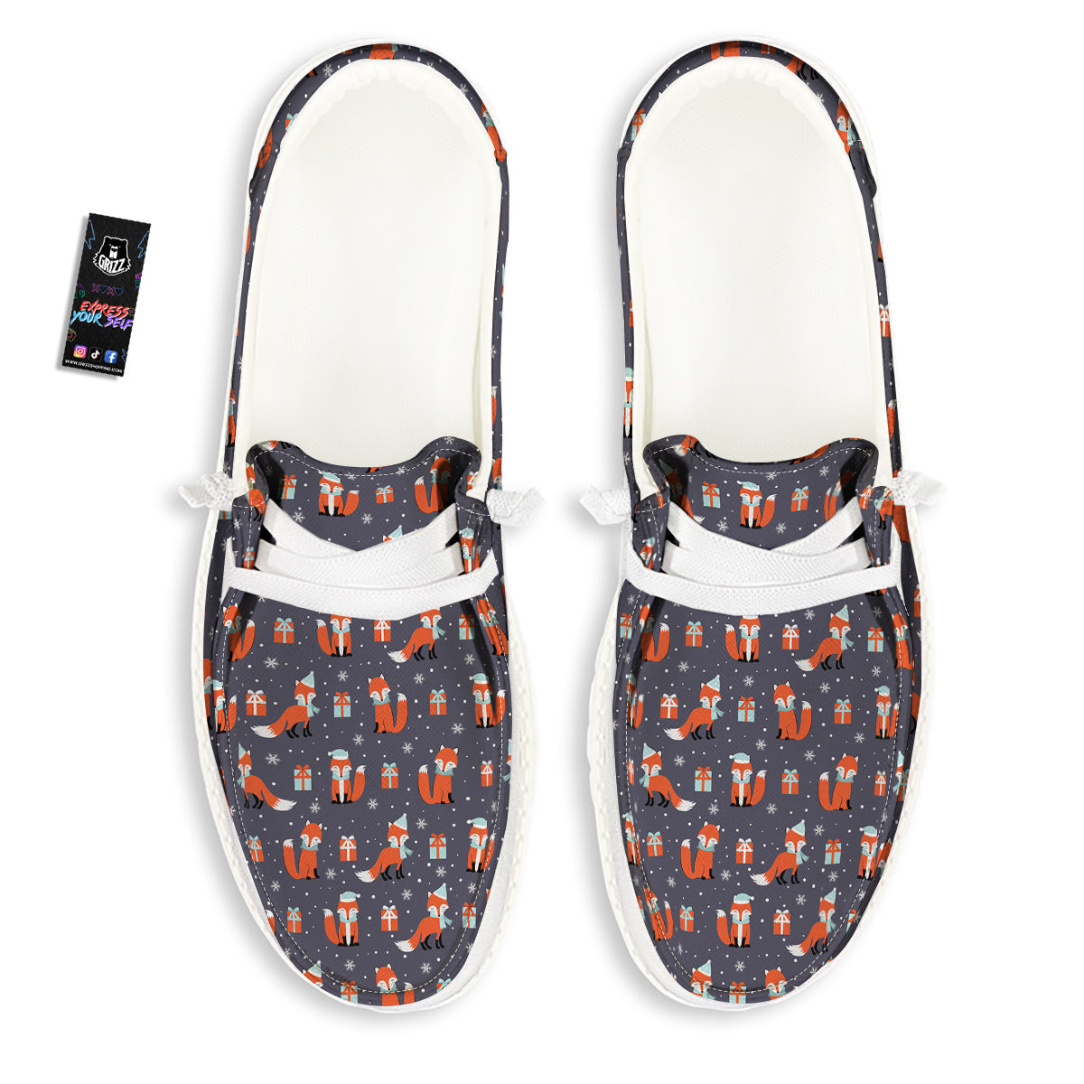 Fox Christmas Print Pattern White Loafers-grizzshop