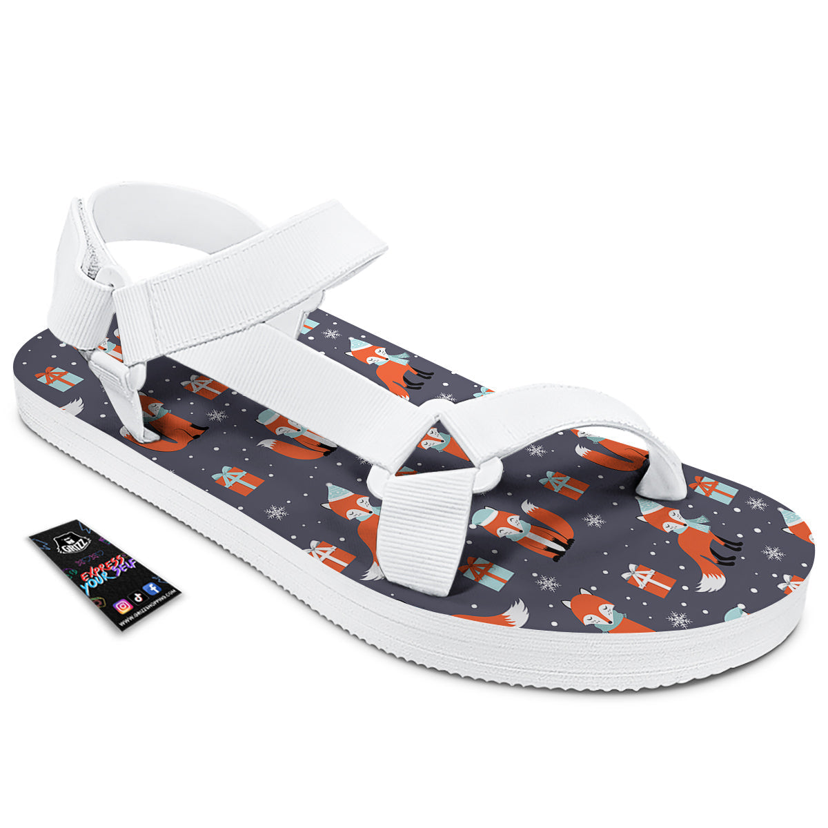Fox Christmas Print Pattern White Open Toe Sandals-grizzshop