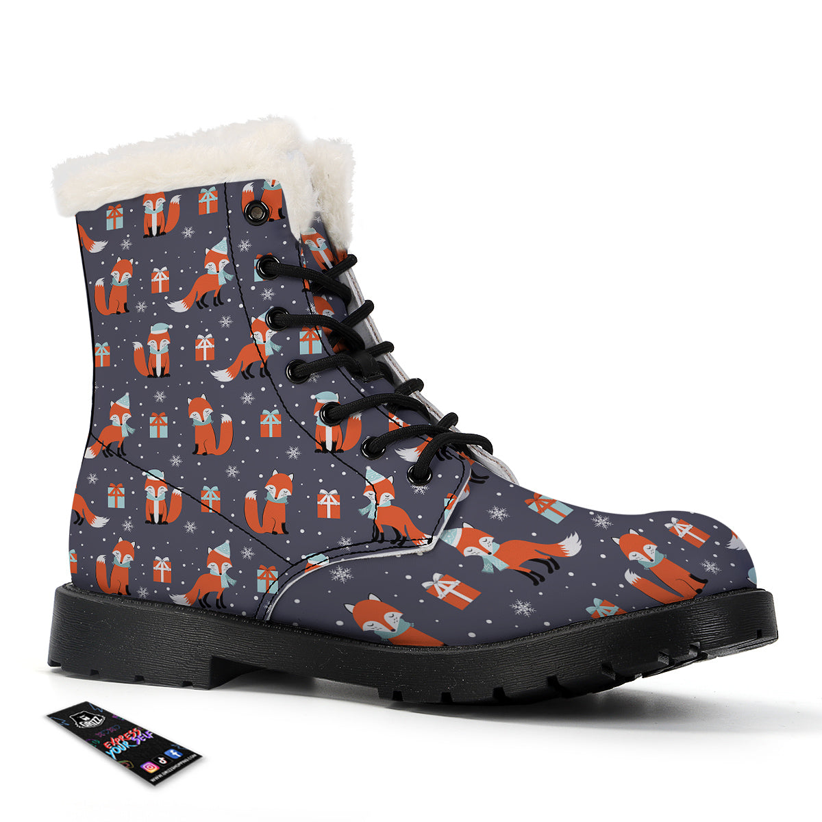 Fox Christmas Print Pattern Winter Boots-grizzshop