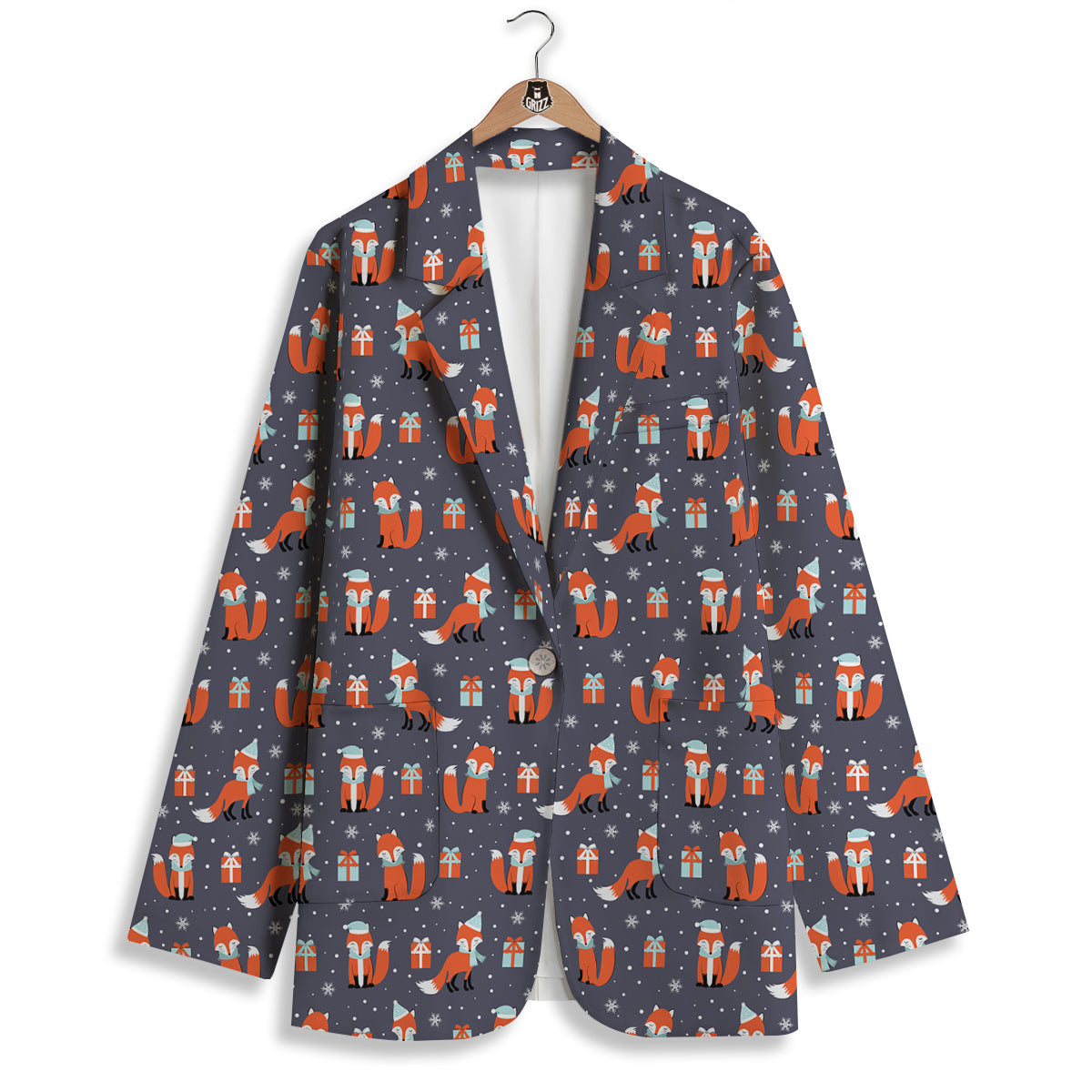 Fox Christmas Print Pattern Women's Blazer-grizzshop