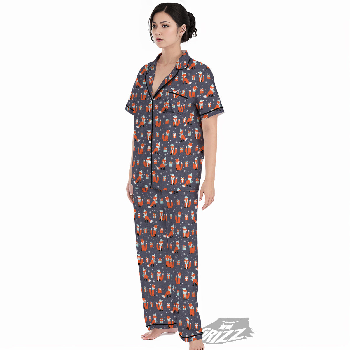 Fox Christmas Print Pattern Women's Pajamas Set-grizzshop