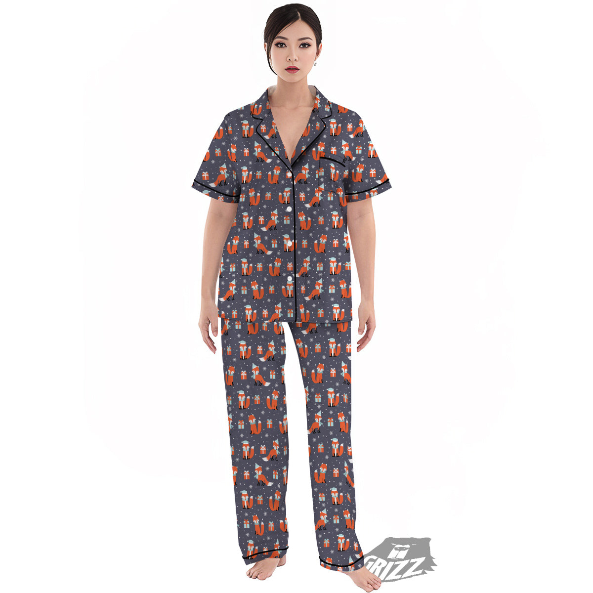 Fox Christmas Print Pattern Women's Pajamas Set-grizzshop