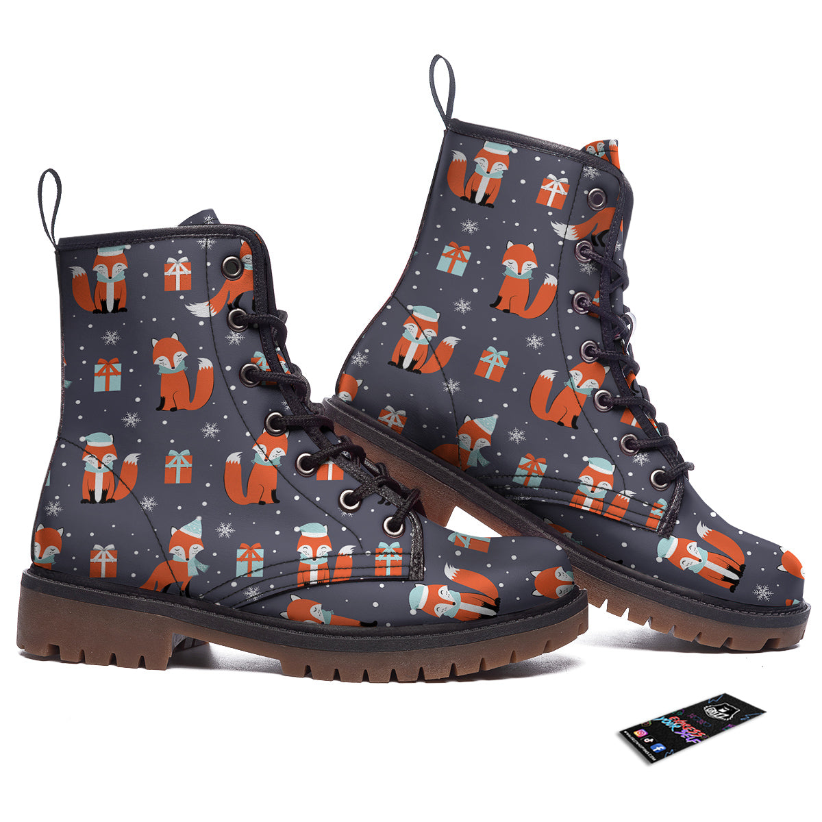 Fox Christmas Print Pattern Work Boots-grizzshop