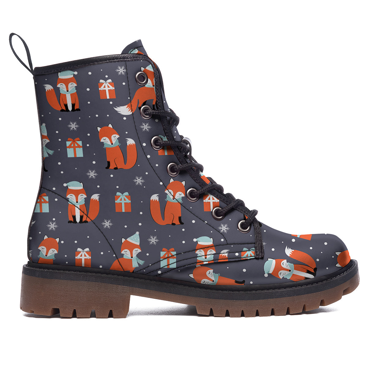 Fox Christmas Print Pattern Work Boots-grizzshop