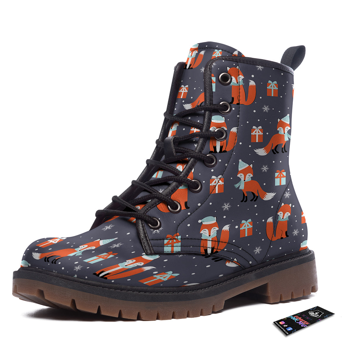 Fox Christmas Print Pattern Work Boots-grizzshop