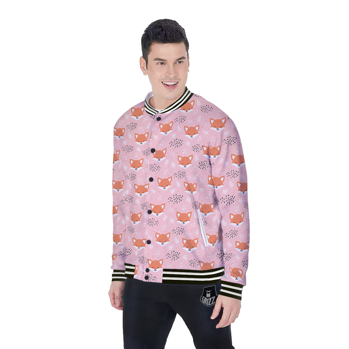Fox Cute Print Pattern Baseball Jacket-grizzshop