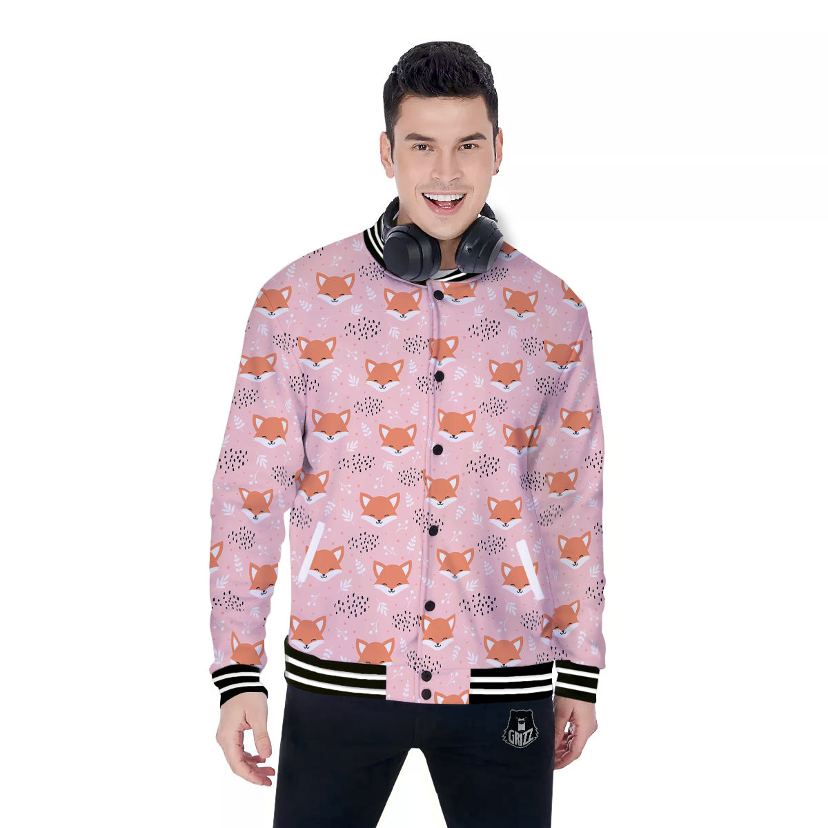 Fox Cute Print Pattern Baseball Jacket-grizzshop