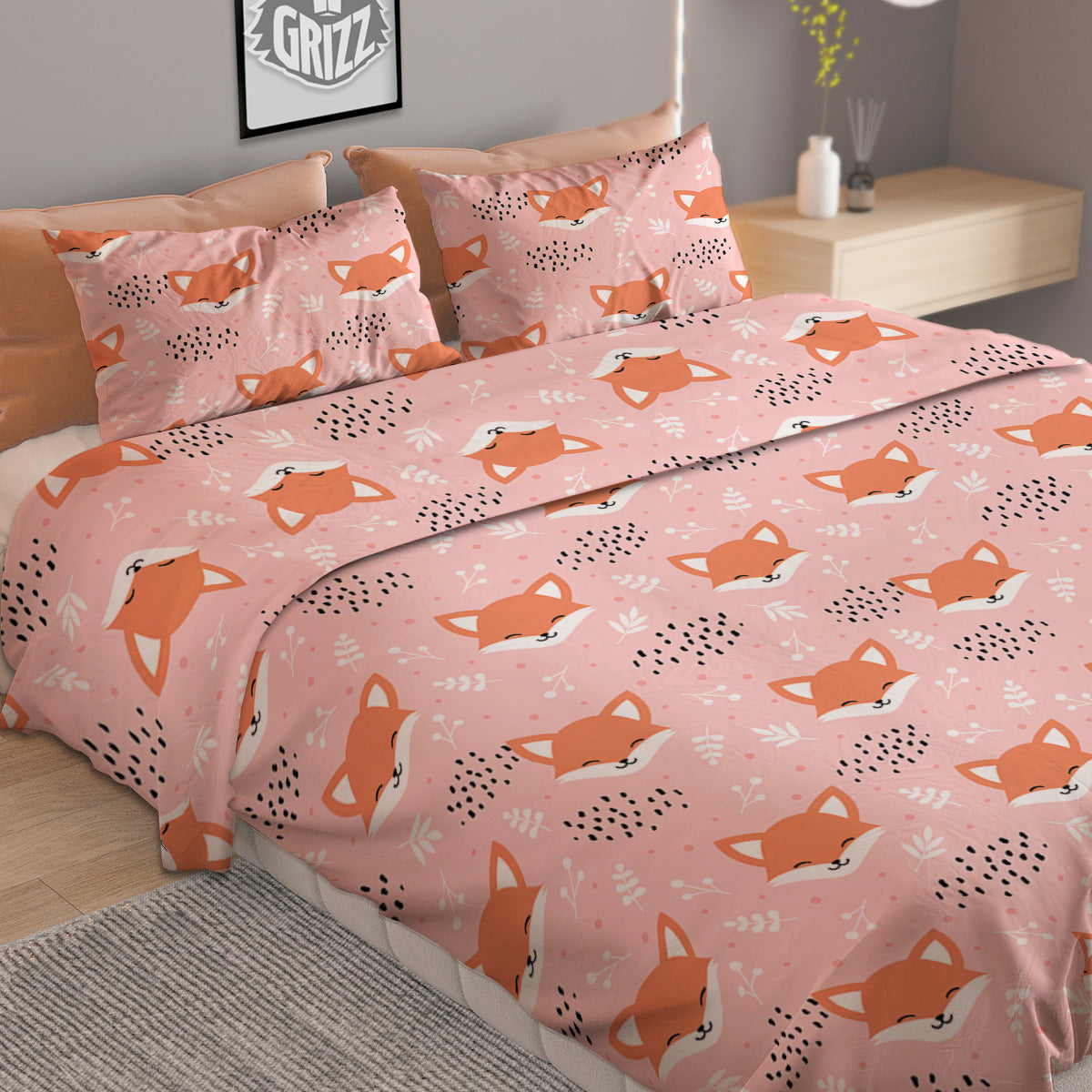 Fox Cute Print Pattern Duvet Cover Bedding Set