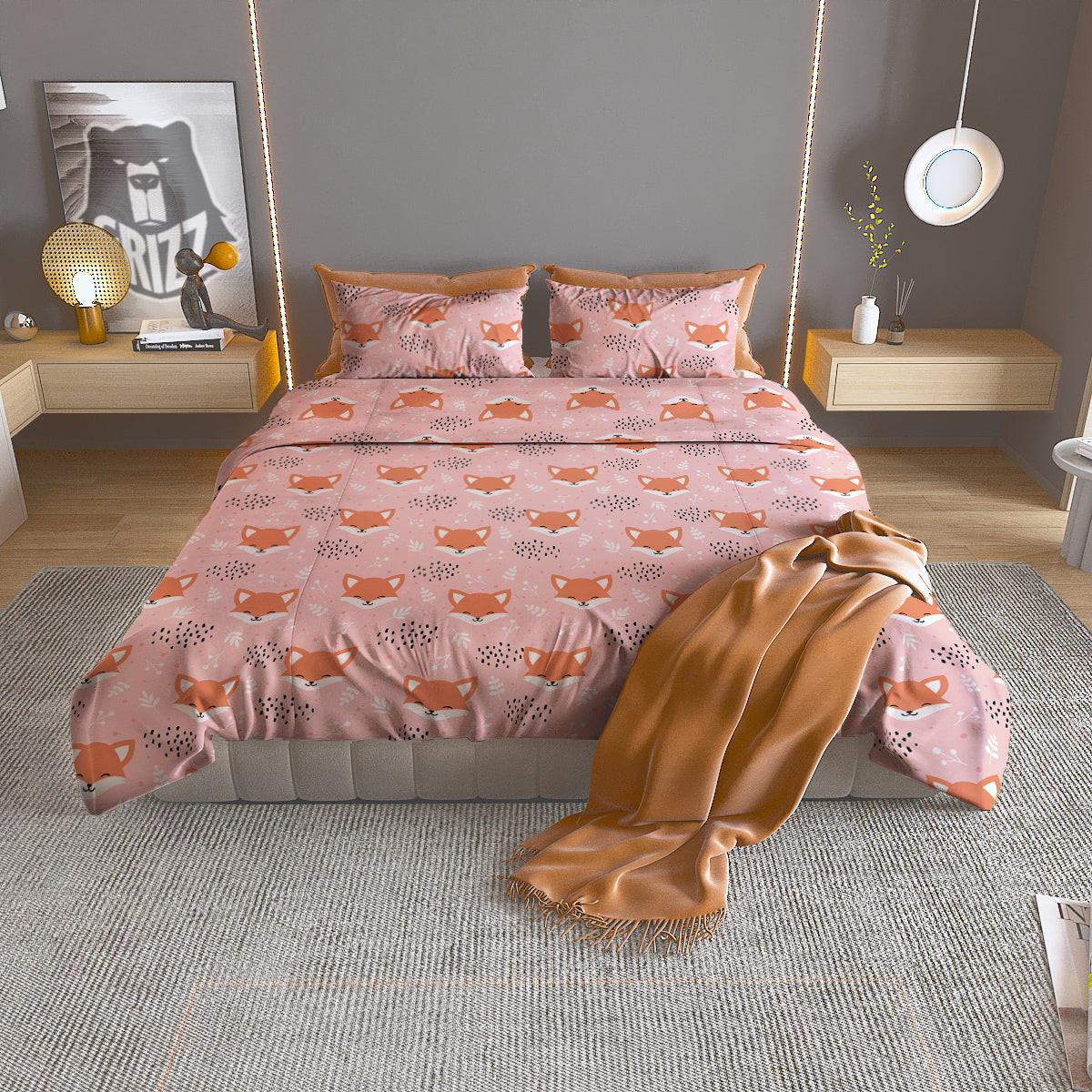 Fox Cute Print Pattern Duvet Cover Bedding Set