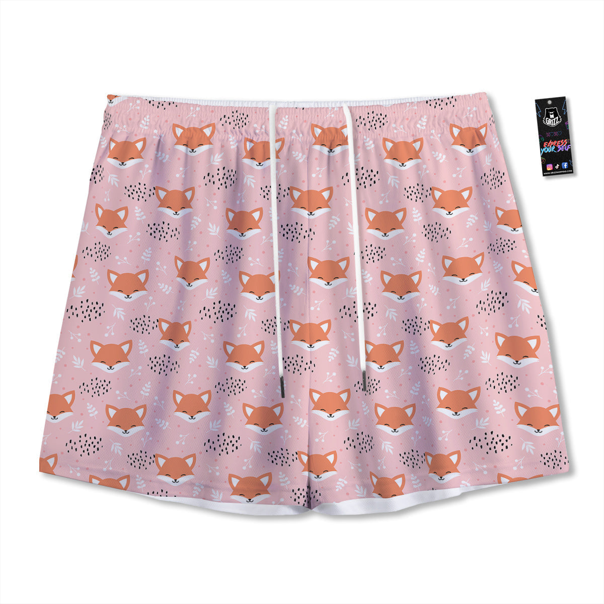 Fox Cute Print Pattern Mesh Shorts