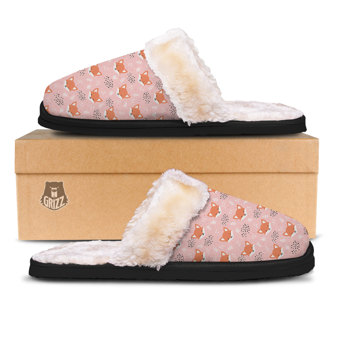 Fox Cute Print Pattern Slippers-grizzshop