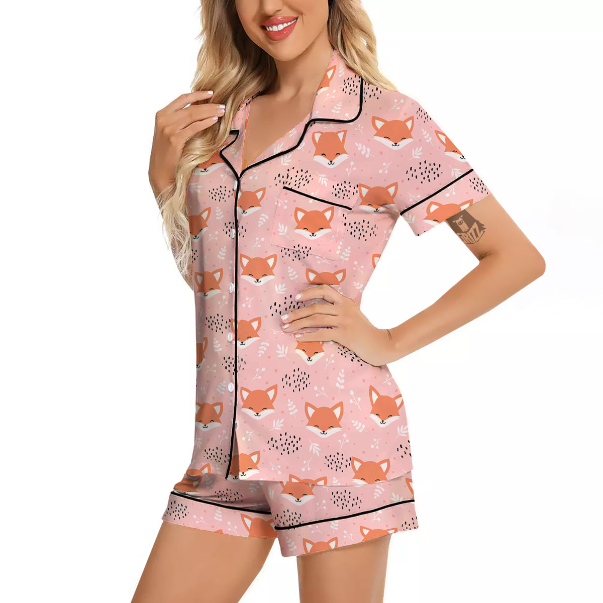 Fox Cute Print Pattern Women Silk Pajamas-grizzshop