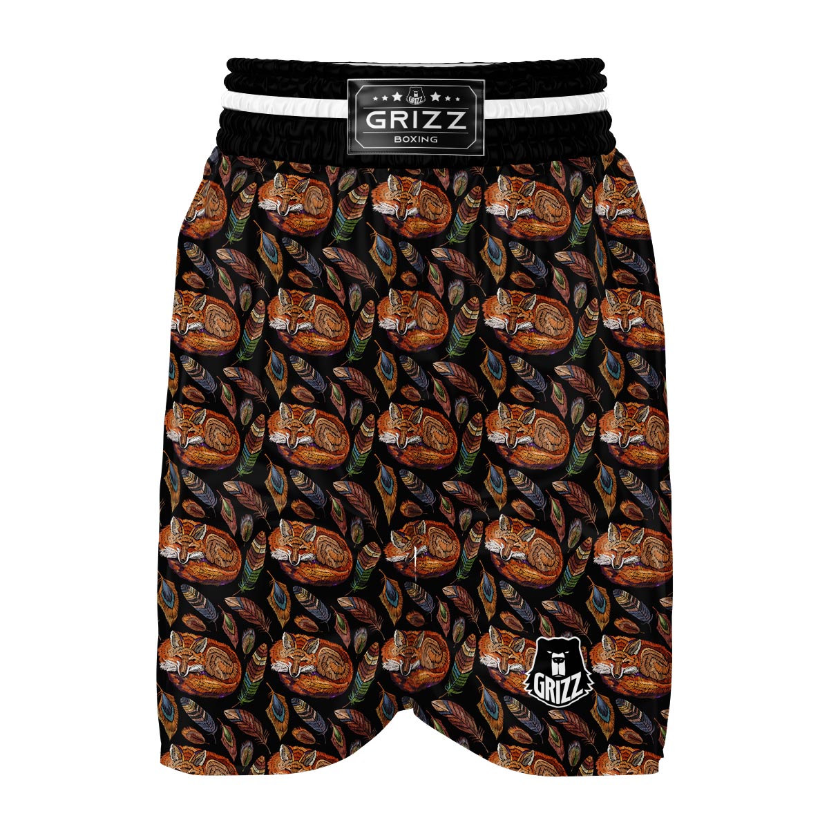 Fox Feather Pattern Print Boxing Shorts-grizzshop