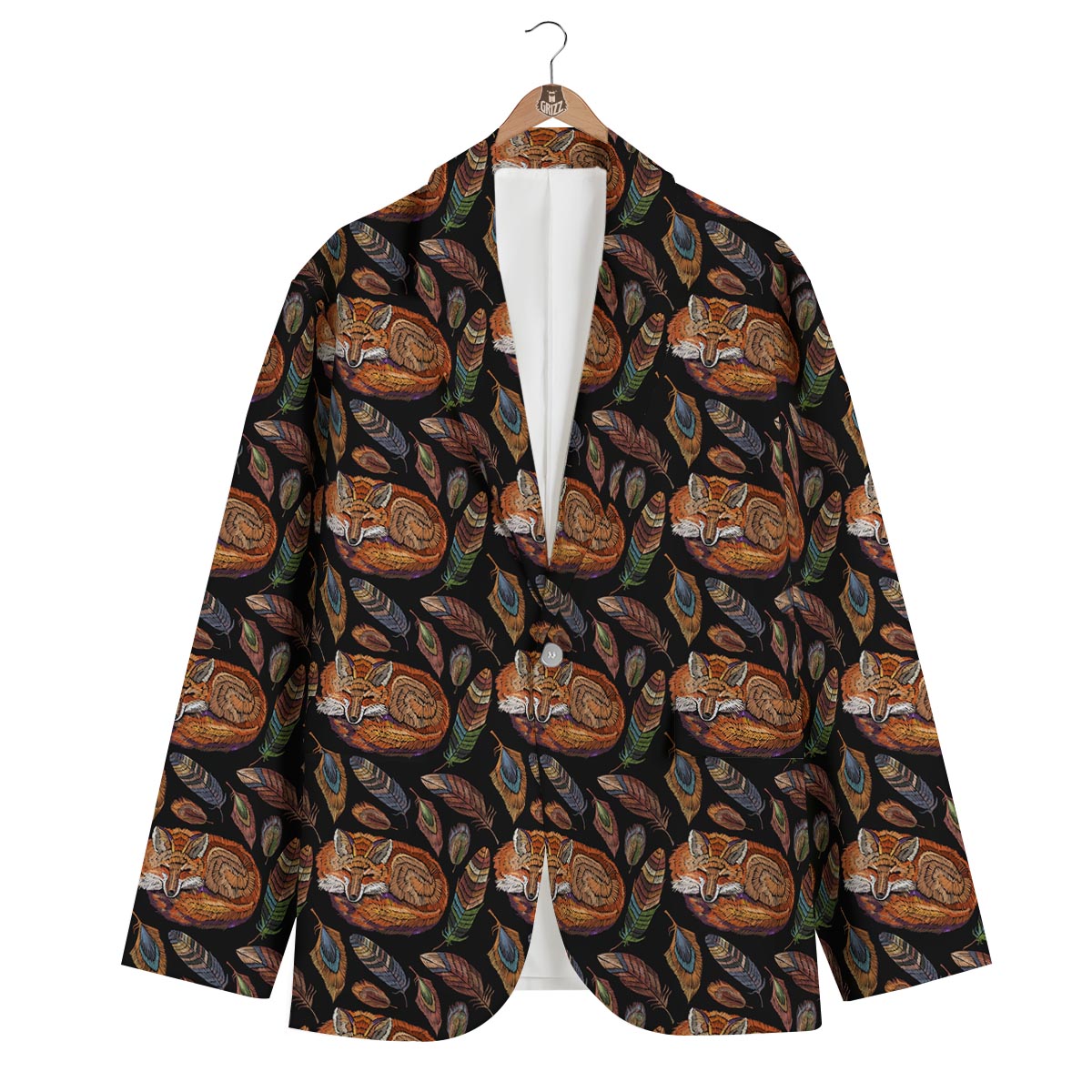 Fox Feather Pattern Print Men's Blazer-grizzshop