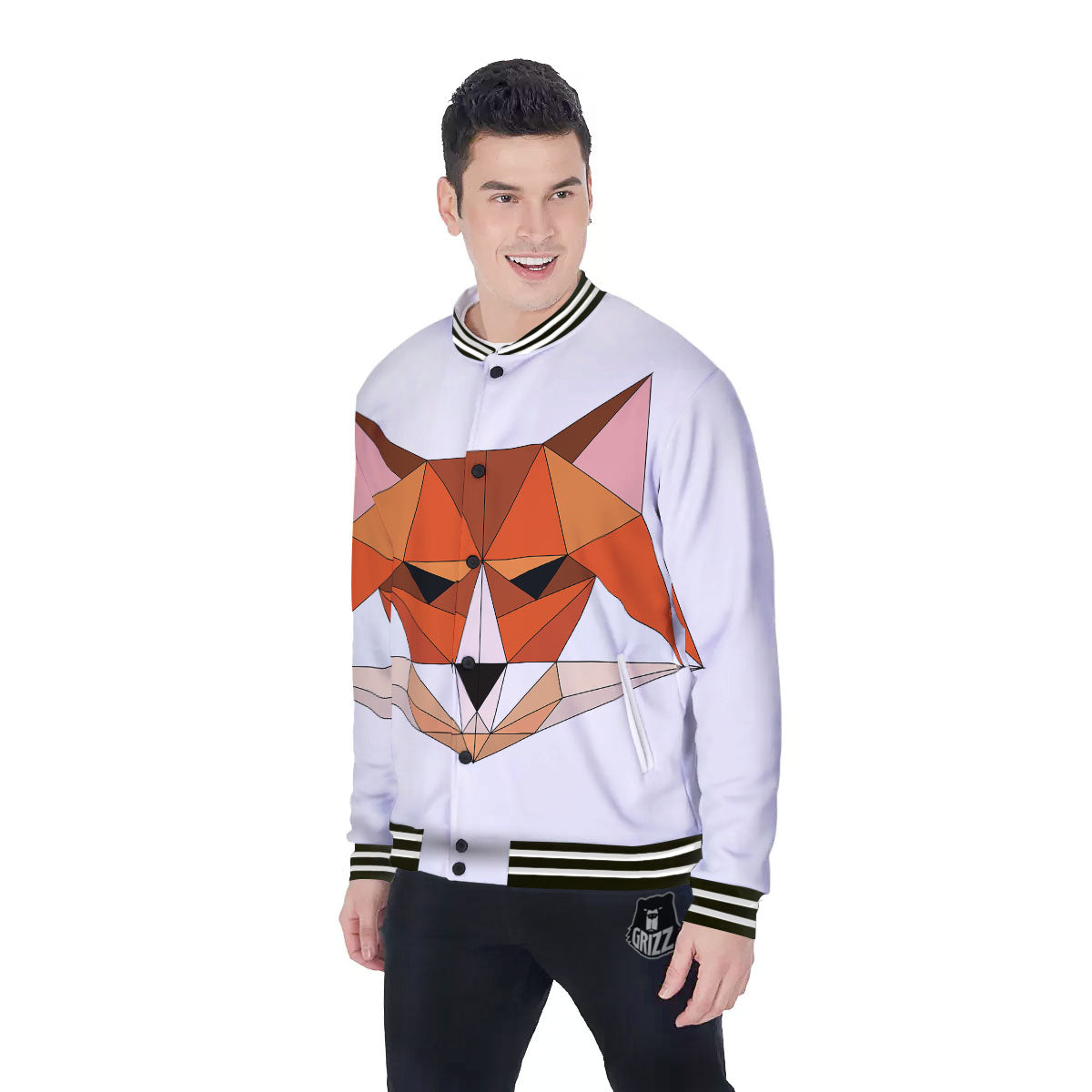 Fox Geometric Print Baseball Jacket-grizzshop