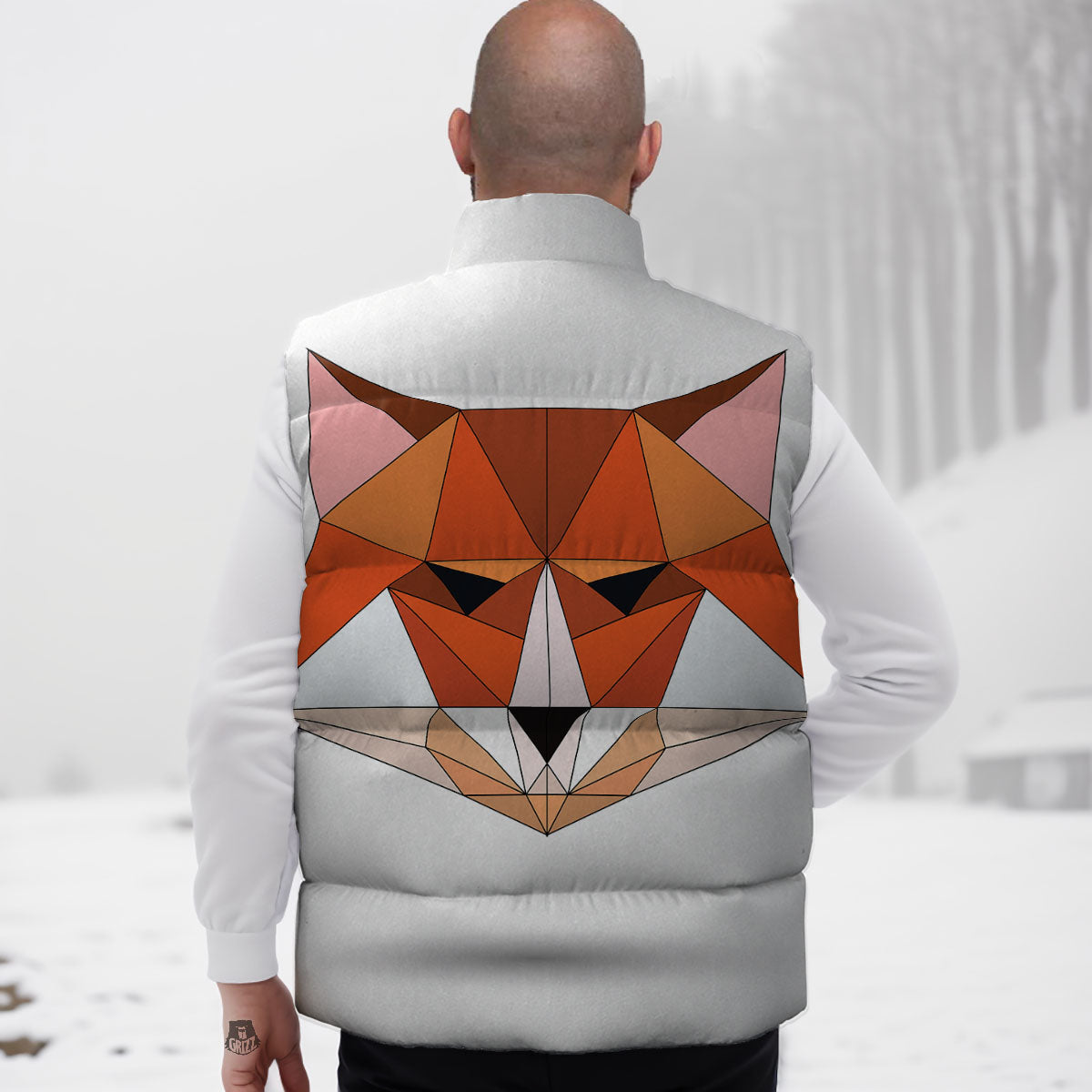 Fox Geometric Print Down Vest