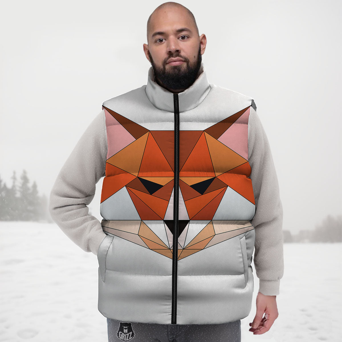 Fox Geometric Print Down Vest