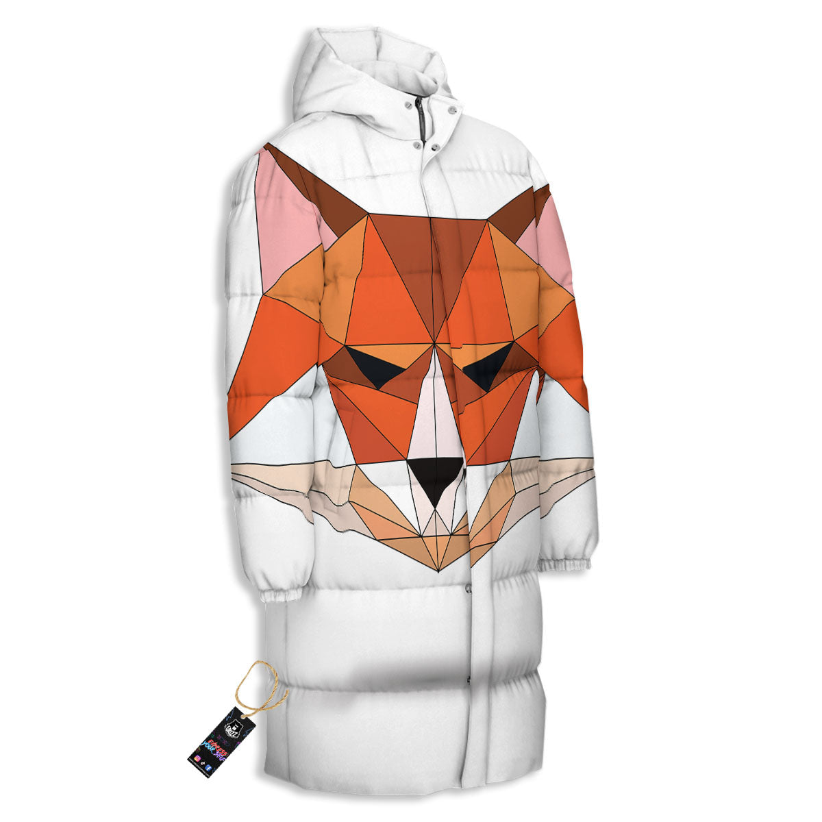 Fox Geometric Print Long Down Jacket-grizzshop