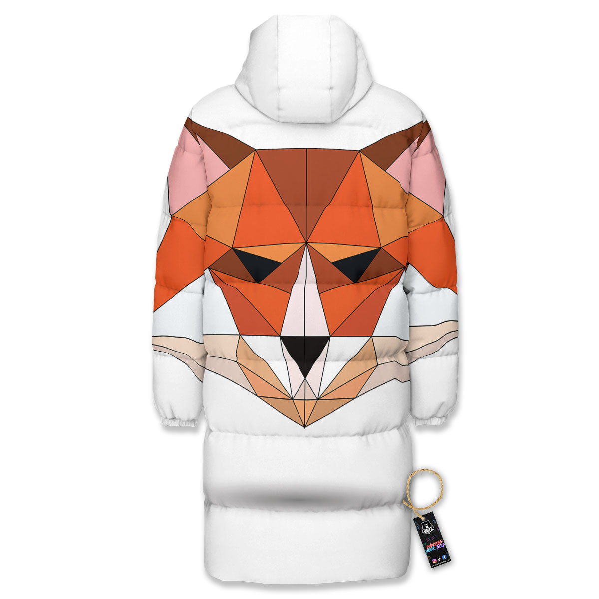 Fox Geometric Print Long Down Jacket-grizzshop