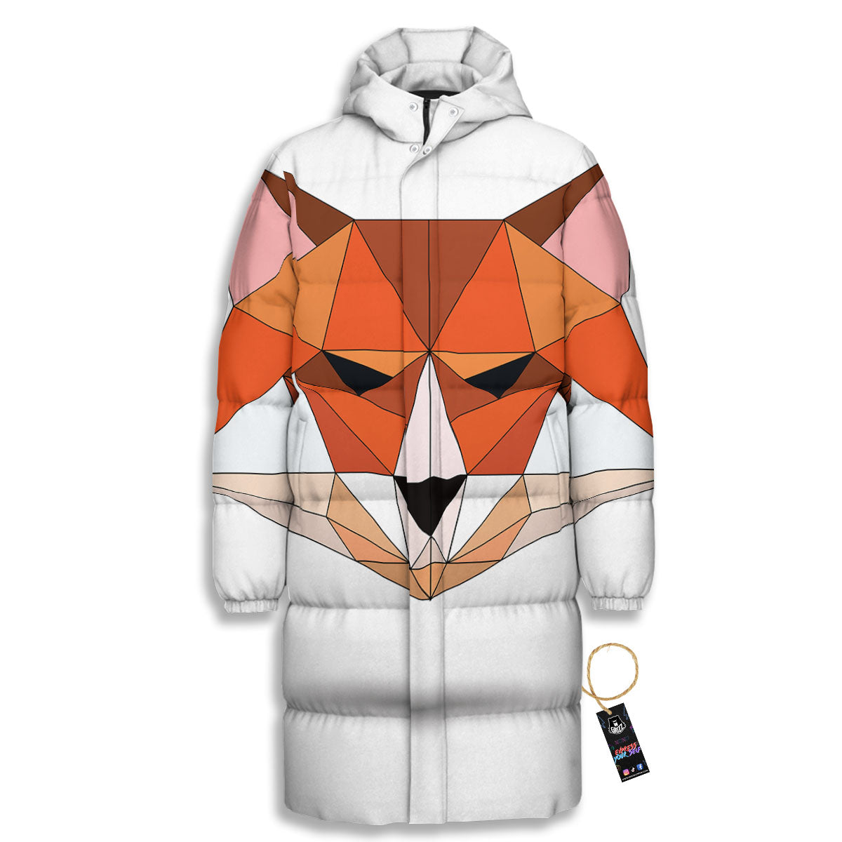 Fox Geometric Print Long Down Jacket-grizzshop
