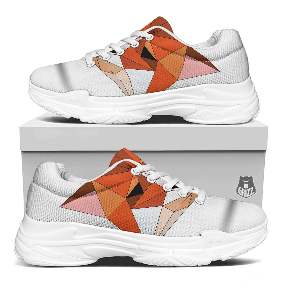 Fox Geometric Print White Chunky Shoes-grizzshop