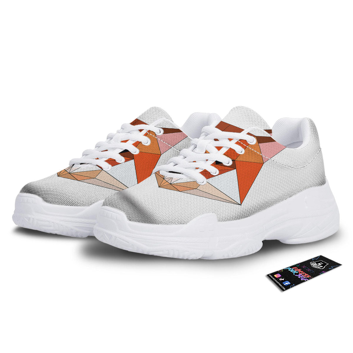 Fox Geometric Print White Chunky Shoes-grizzshop
