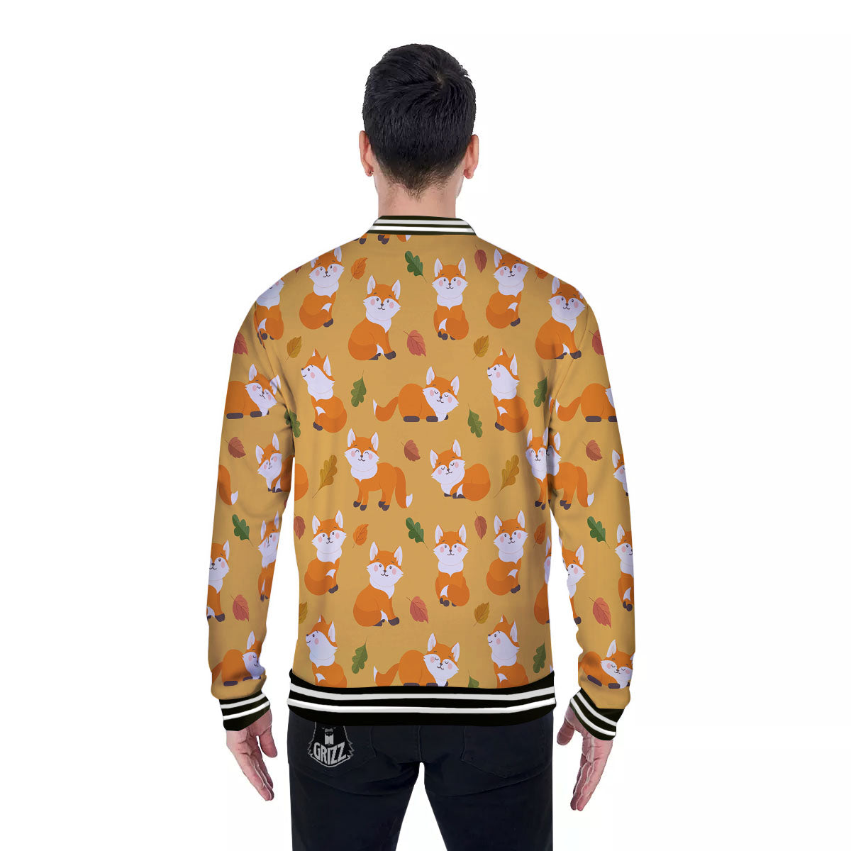 Fox Orange Print Pattern Baseball Jacket-grizzshop