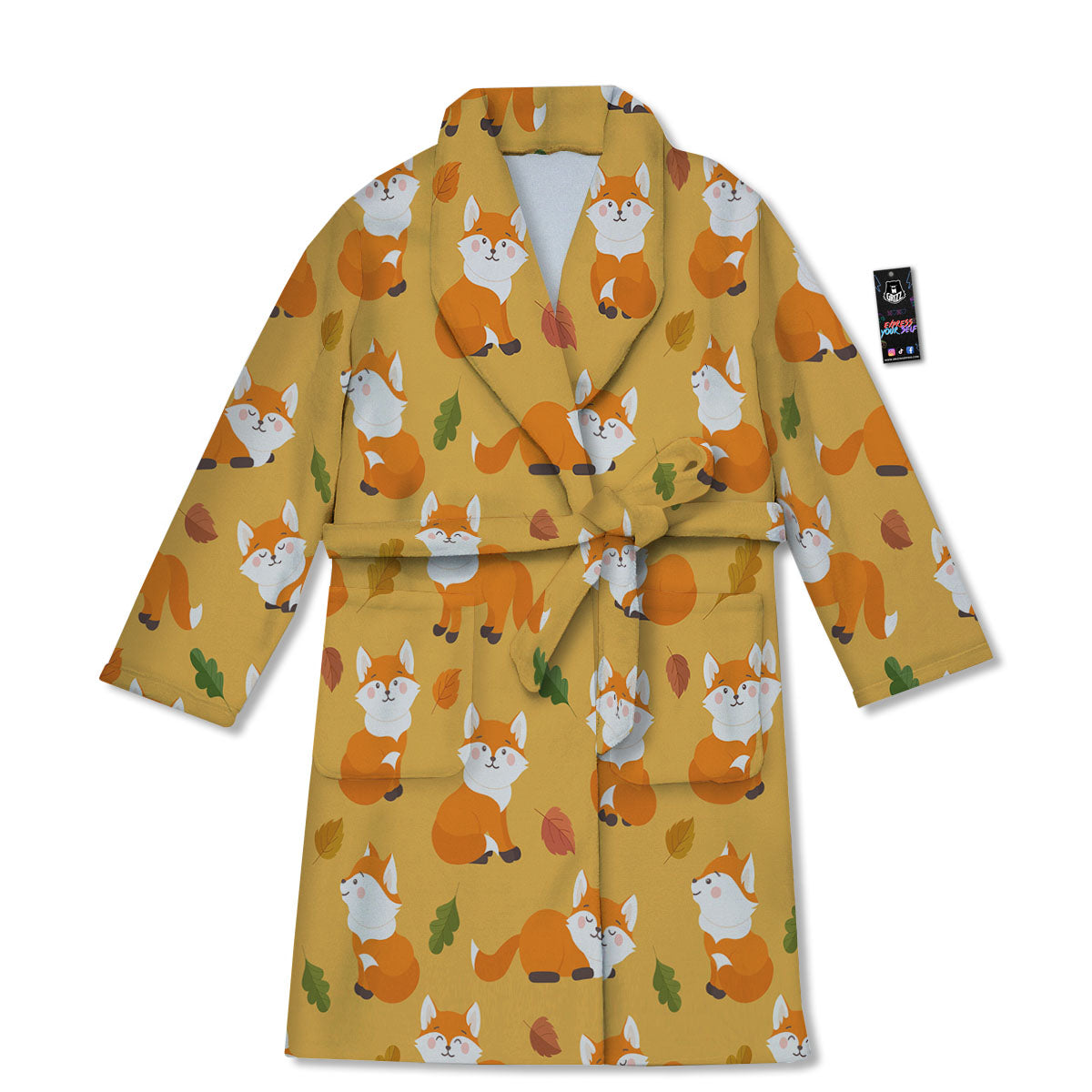 Fox Orange Print Pattern Bathrobe-grizzshop