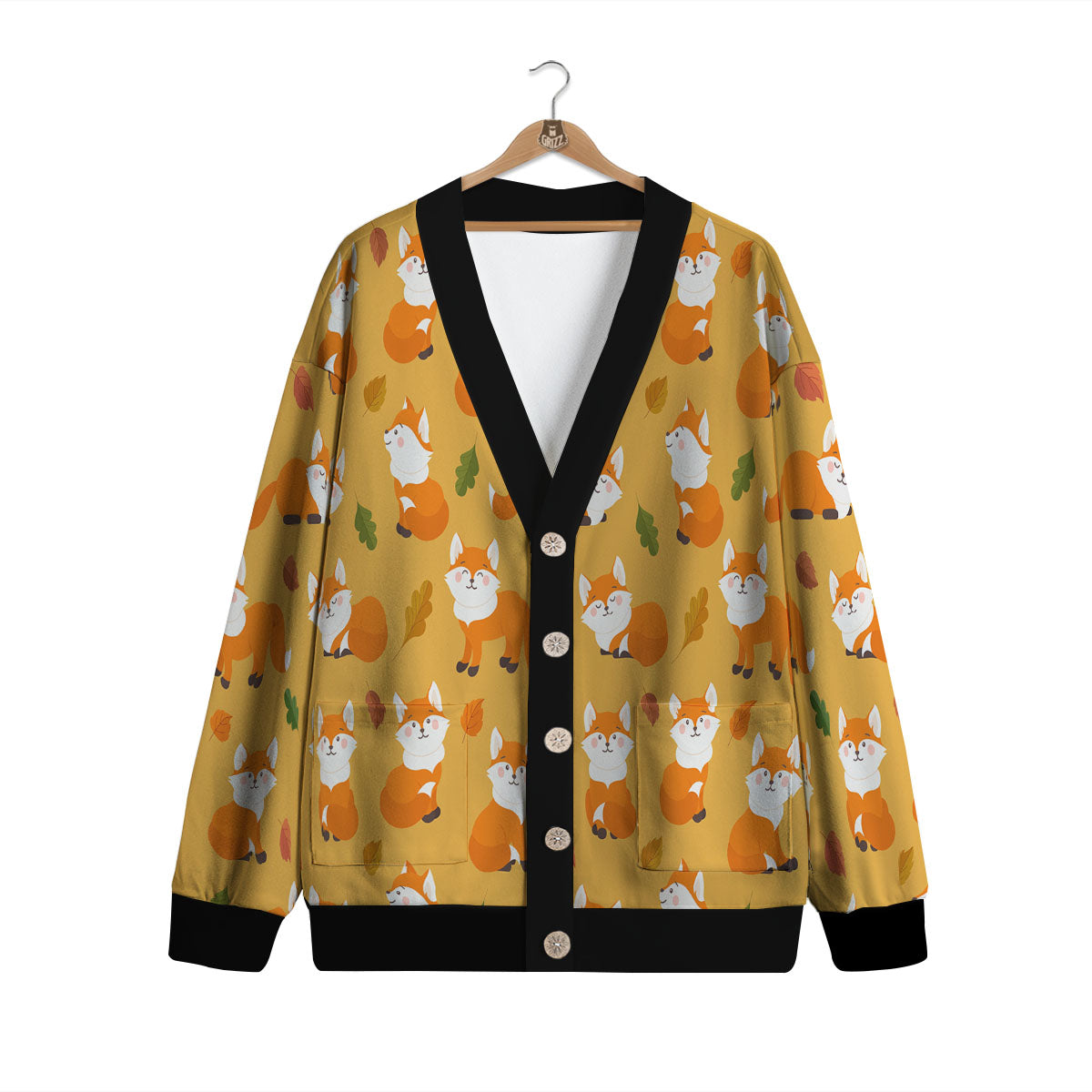Fox Orange Print Pattern Cardigan-grizzshop