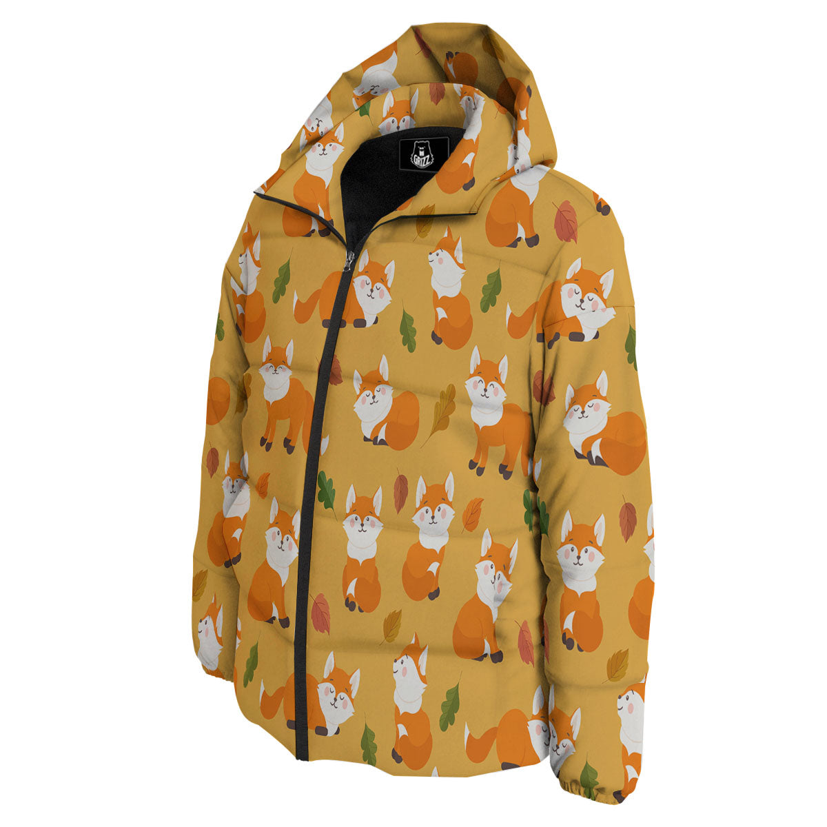 Fox Orange Print Pattern Down Jacket-grizzshop